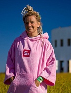 Пончо-полотенце с капюшоном для серфинга SUP face розовое