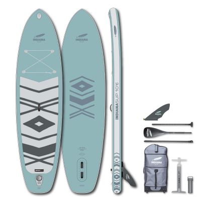 Надувной сапборд Indiana 10'6"x32"x6" Family Pack misty blue с трехчастным веслом 30% карбон-стеклопластик (2025)