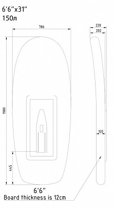 Доска для фойлинга Gladiator Foil 6'6"x31"x5" 150л (2024) вид 1