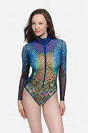 Умный купальник RoDaSoleil с рукавом и молнией «Павлин Маюра» (Peacock Mayura)