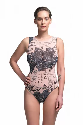 Умный закрытый купальник без рукавов «Тату» (Nude)