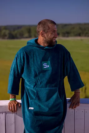 Пончо-полотенце с капюшоном для серфинга SUP face изумрудное